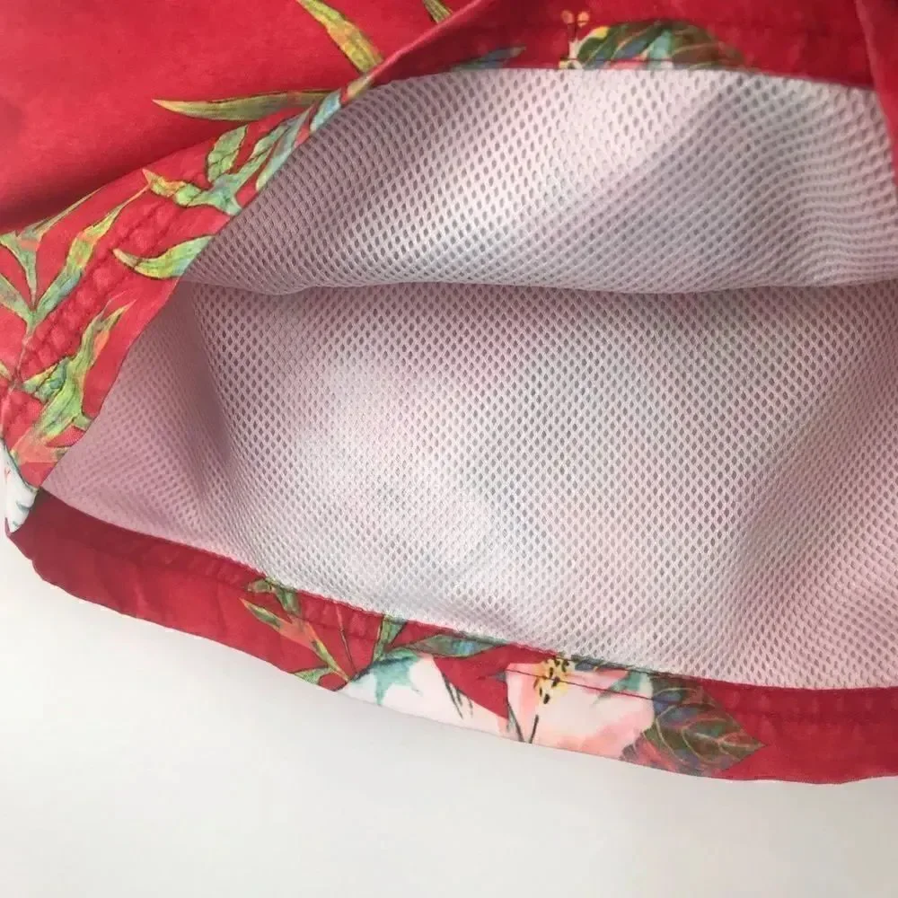 21 Men Red Hibiscus Floral Tropical Swim Trunks
